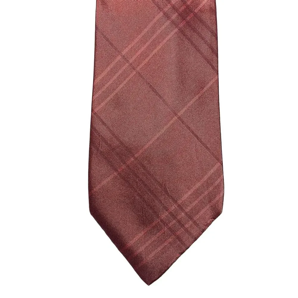 Banana Republic 100% Silk Necktie Tie Red Tonal Plaid Italy Career Formal